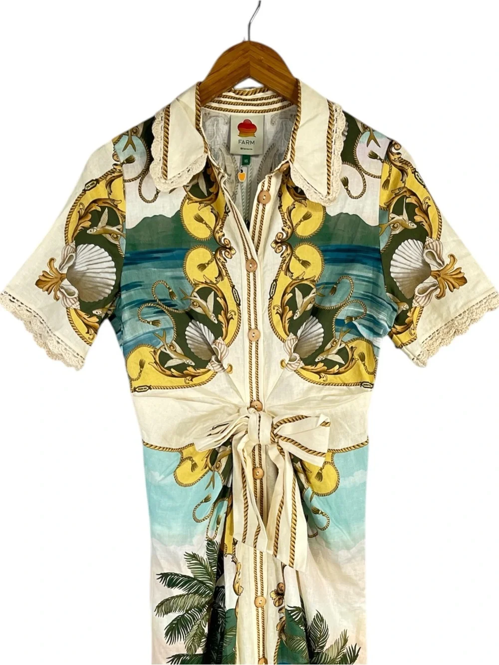 NWT Farm Rio Off-White Royal Sea Collared Lenzing™ Ecovero™ Euroflax™ Midi Dress - Picture 8 of 12